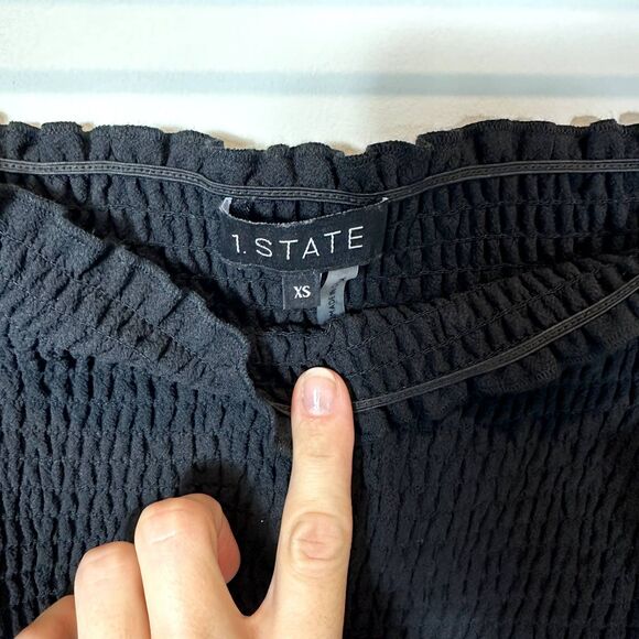 Revolve 1. STATE Smocked Off Shoulder Blouse Black Sz XS - Picture 4 of 10